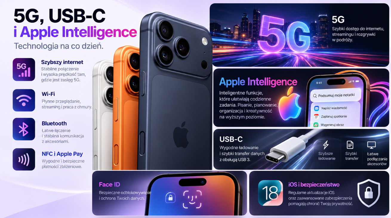 Apple iPhone 17 Pro – łączność 5G, USB-C i inteligentne funkcje iOS